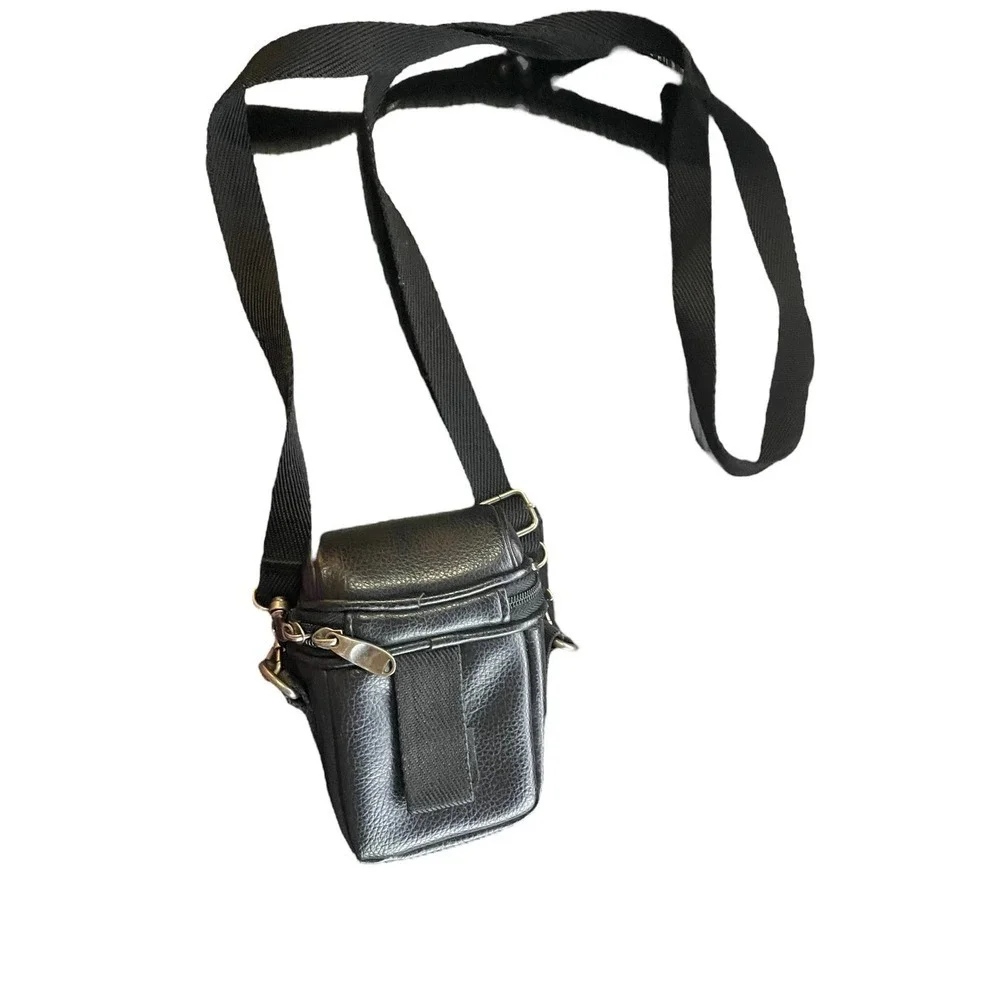 ICON Camera Case Black Faux Leather Shoulder Strap Belt Loop Lens Pocket